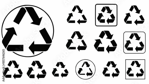 Recycling symbol collection various designs and styles.