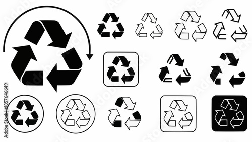 Collection of recycling symbols in various styles and formats.