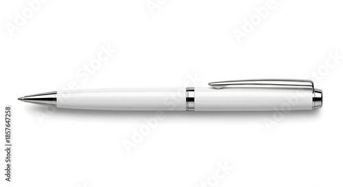 Elegant white ballpoint pen with silver clip on a clean white background