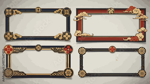 A Collection of Ornate Japanese-Inspired Decorative Borders with Intricate Patterns