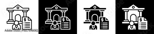 Government Building Icon Set In Black And White Filled Style Collection