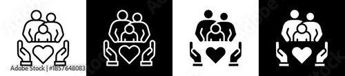 Family Care Icon Set In Black And White Filled Style Collection