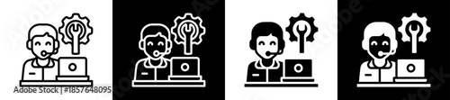 Technical Service Icon Set In Black And White Filled Style Collection