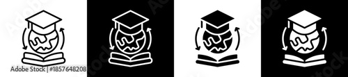 Global Education Icon Set In Black And White Filled Style Collection