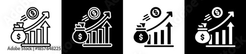 Revenue Growth Icon Set In Black And White Filled Style Collection