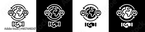 Global Collaboration Icon Set In Black And White Filled Style Collection