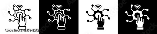 Digital Connection Icon Set In Black And White Filled Style Collection