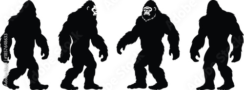 Four black silhouettes of a mythical creature isolated on transparent background