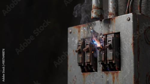 Water leaking into electrical panel breaker box danger house maintenance problem repair emergency accident fire hazard insurance claim home safety background