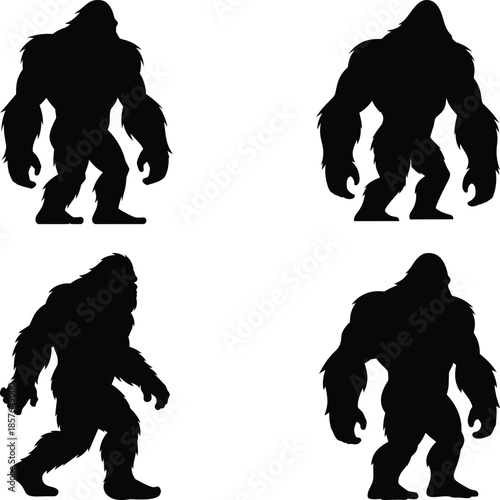 Four sasquatch silhouettes isolated on transparent background
