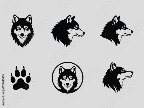 Wolf head silhouette set vector illustration