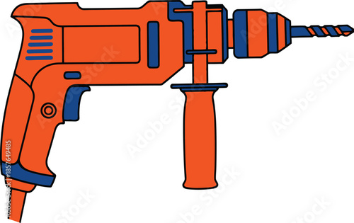 Orange and blue electric drill isolated on transparent background
