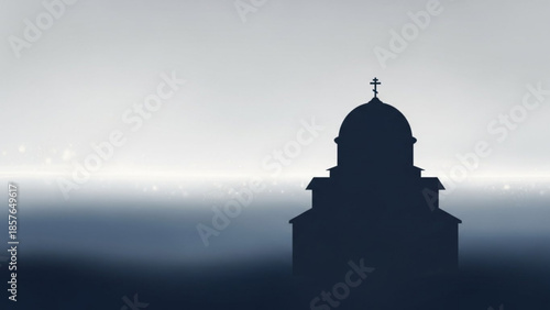 Silhouette of a church dome with a cross a minimalist depiction of religious architecture against a hazy gradient background suitable for spiritual or architectural concepts