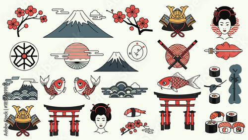 Japanese Culture and Travel Icons Discover Mt