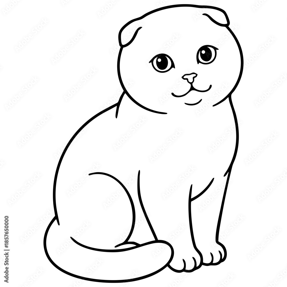 Obraz premium Scottish Fold Cat with Folded Ears Vector Outline Coloring Page