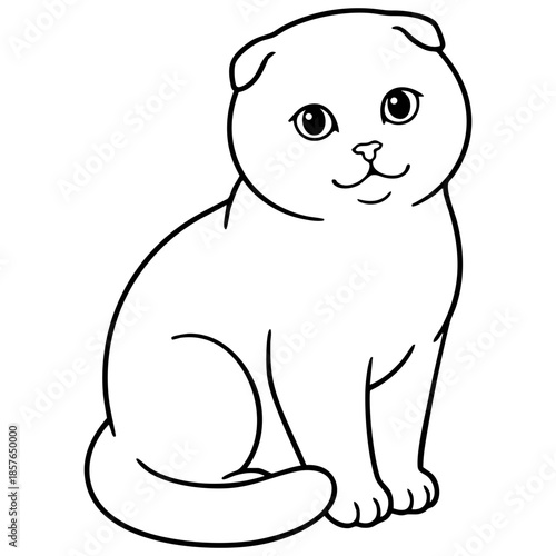 Scottish Fold Cat with Folded Ears Vector Outline Coloring Page