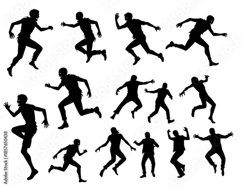 illustration silhouette set zombies poses black and white