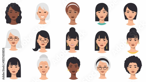 Diverse Group of Women Faces Representing Different Ages and Ethnicities.