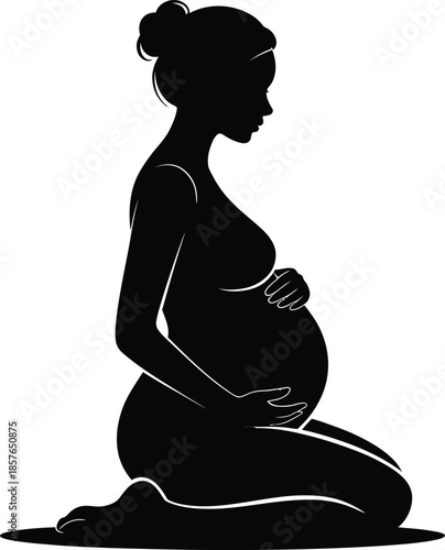 Silhouette of Pregnant Woman Kneeling in Meditation Pose