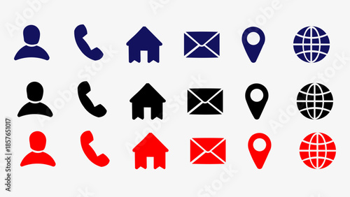 Contact and Communication Icons Set – User, Phone, Home, Email, Location and Globe Symbols