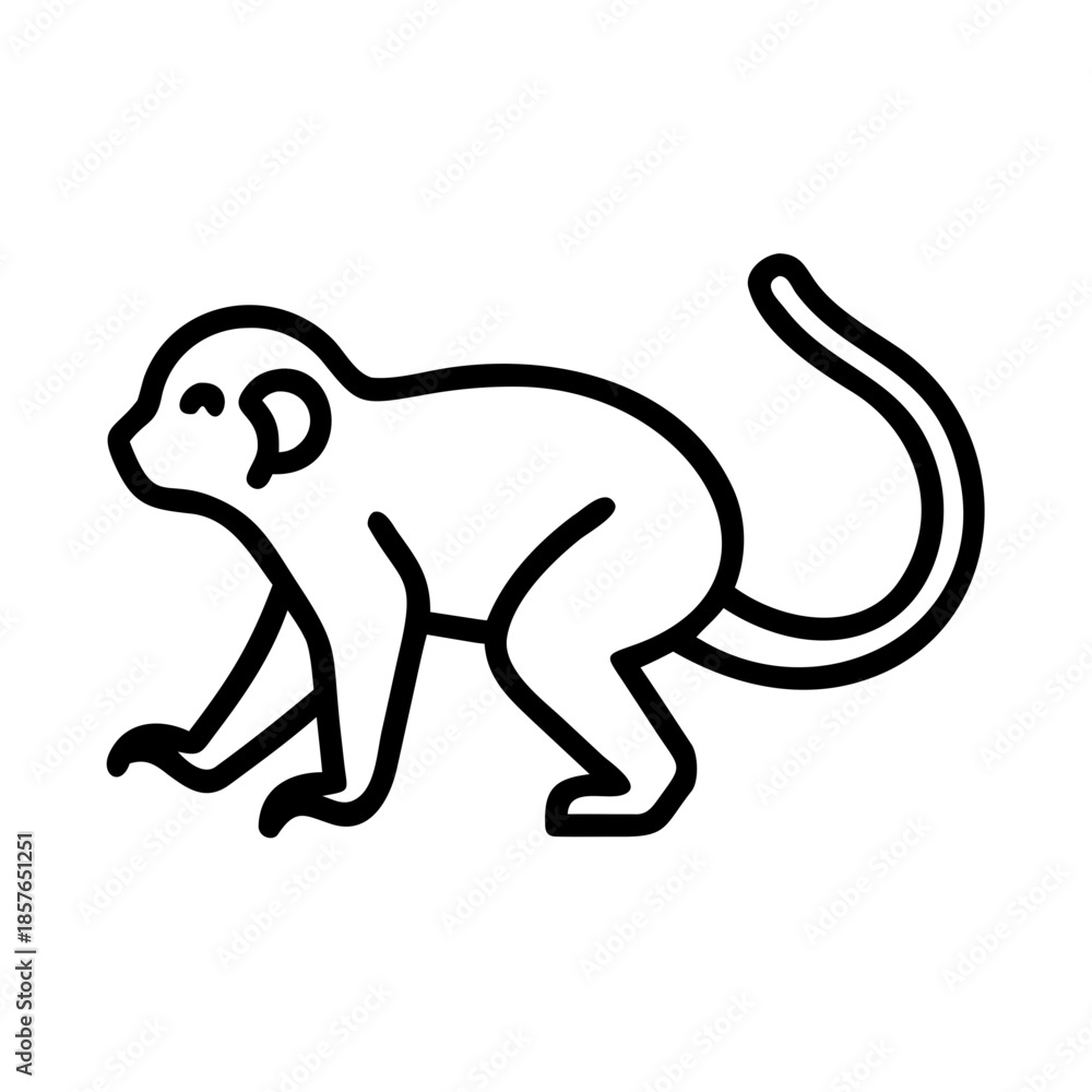 Obraz premium Simple monkey illustration. Simple line icon. Monochrome. Line art.