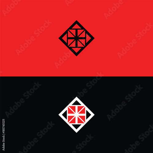 Striking red and black flag design with geometric diamond shapes