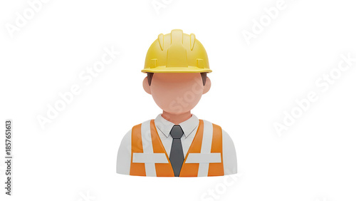 3D Construction worker icon on transparent background