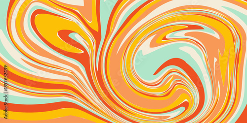 Sychedelic groovy retro background with colorful waves. Vector illustration