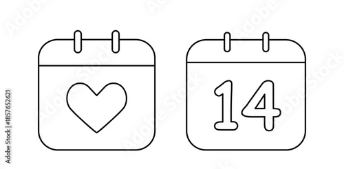 Set of valentine's day calendar coloring pages with template set.
14 February calendar element outline.
Perfect for Valentine’s Day coloring pages, kids’ activities, classroom worksheets, greeting car
