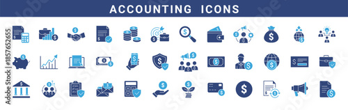 Accounting Icons Set, Finance and Business Management Symbols, Budgeting, Tax, Payment and Banking Concept, Vector Illustration