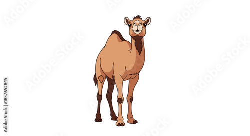 A brown camel standing on a white background.
