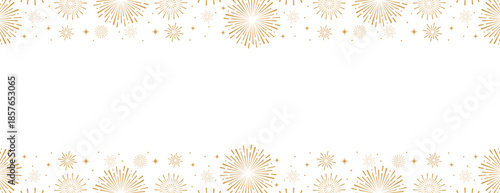 Elegant gold fireworks burst and sparkling stars on clean white background, festive celebration illustration for New Year, holiday party, greeting card, luxury event design, minimalist style vector.