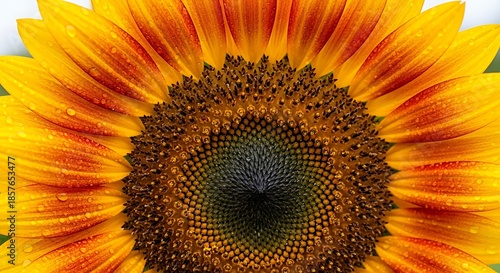 Vibrant sunflower petals with water droplets catch the light.