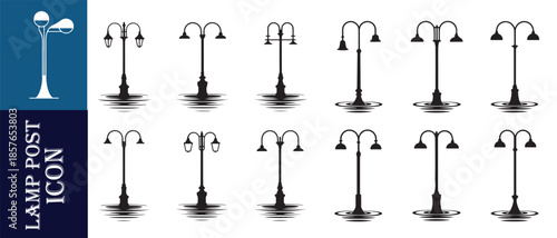 Vintage lamp post icon set classic street lights old-fashioned urban lighting antique designs