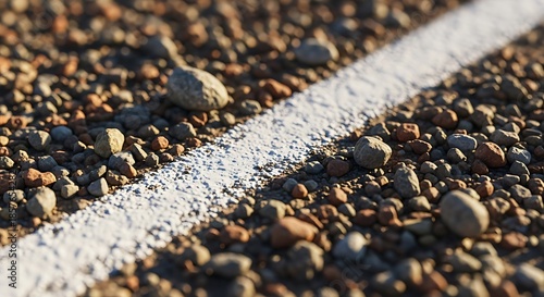 Close view of a gravel path marked with a white line.