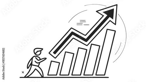 “Minimal business growth chart icon, upward arrow, clean outline style, scalable SVG, black line, transparent background, modern corporate design”