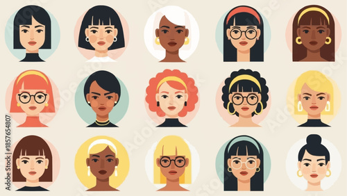 Diverse Group of Women Faces in Circular Frames.