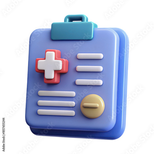 3d medical history file icon with cross and pill for healthcare e-commerce applications transparent background