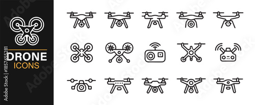 Drone and UAV line icon set