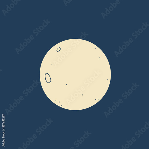 A minimalist illustration of a full moon with subtle craters against a dark blue night sky.