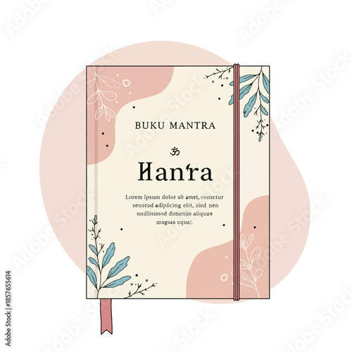 A beautifully illustrated spiritual book cover featuring botanical elements, an Om symbol, and a bookmark, designed with soft pastel colors.