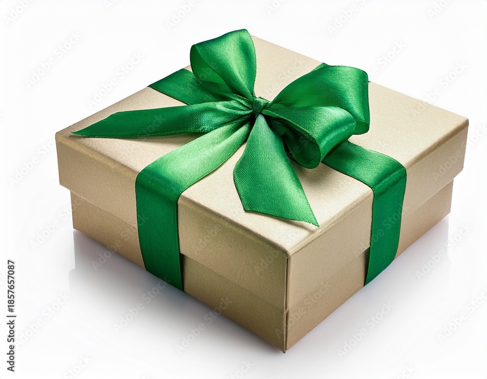 Fototapeta premium gift box with green ribbon home product isolated on white background