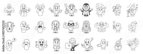 Full Range of Cactus Emotions. Happy, Sad, Angry, Silly, Winking, and Surprised Vector Icons.