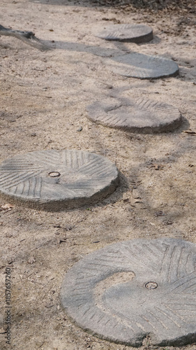 Traditional Korean Stone Path in Garden, Natural Texture Background