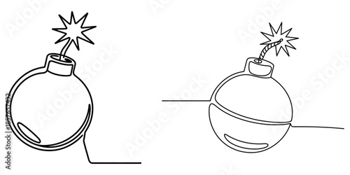Simple line art illustration of two cartoonish bombs exploding vector.