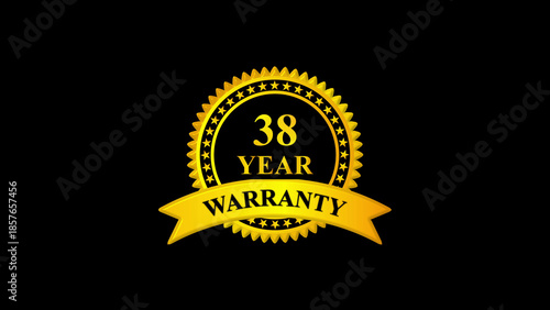 Premium 38 Year Warranty Gold Badge Icon on Black Background. Trusted Quality Guarantee Seal for Products, Services, Branding, Certification, and Long Term Assurance