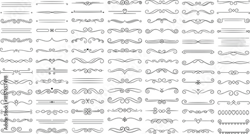 Decorative ornamental divider and flourish line set for vintage frames, typography, invitations and graphic design