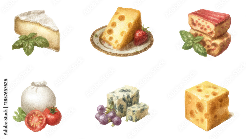 Fototapeta premium Hyper-Realistic Gourmet Cheese Selection on Transparent Background for Culinary Use