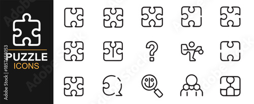 Creative thinking and puzzle line icons