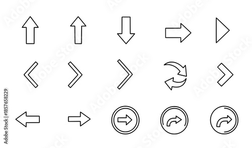 Minimal arrow icon collection vector with round buttons and directional signs